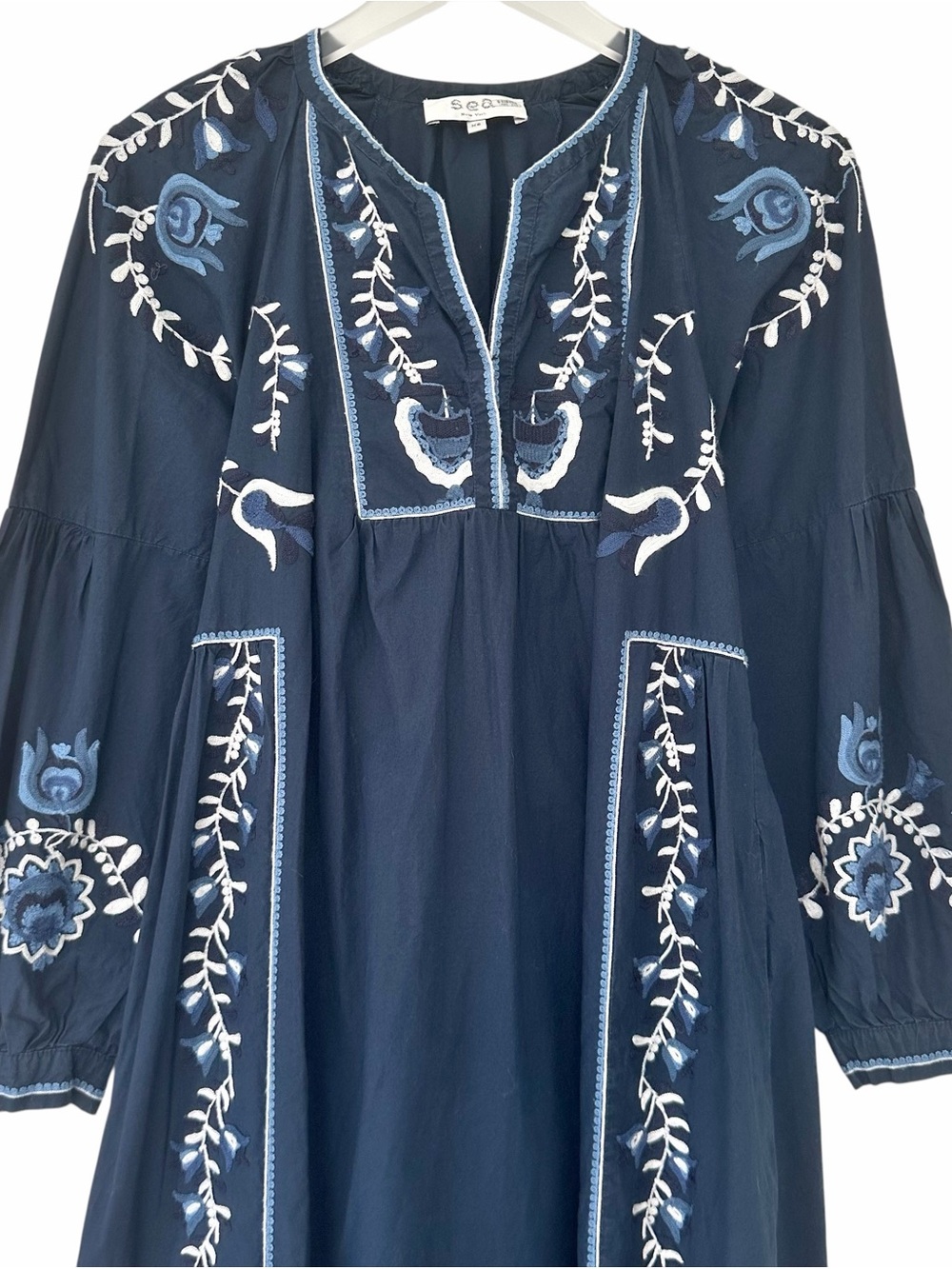 Sea New York Inga Embroidered Floral Navy Blue Long Sleeve Midi Dress Size XS - Picture 3 of 10